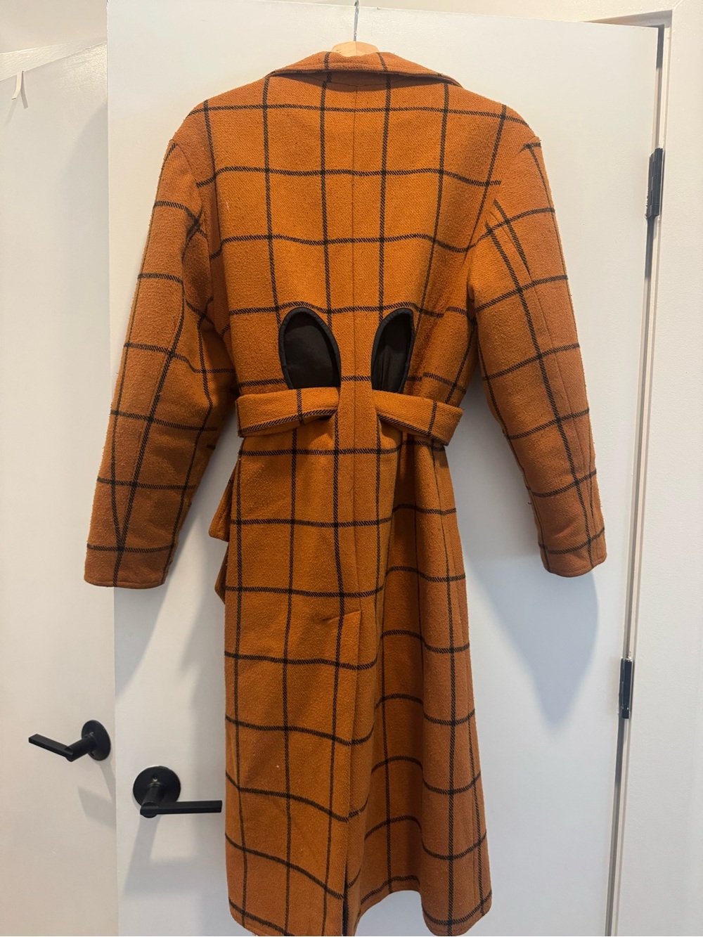 Self-Portrait Orange Windowpane Belted Pea Coat